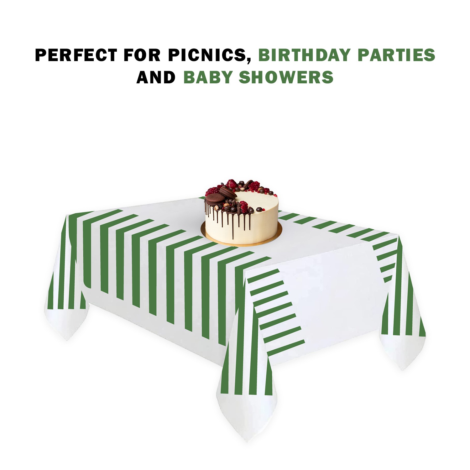 Green Stripes Plastic Tablecloth