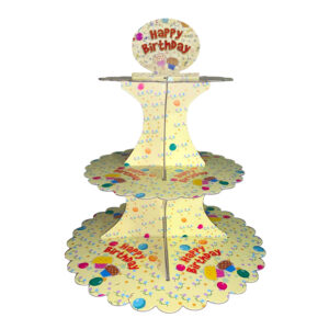 3 Tier Yellow Happy Birthday Cardboard Cupcake Stand