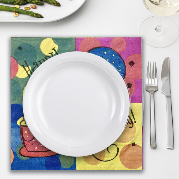 10X 2 Ply Napkins – Happy Birthday Balloon Cake Disposable Serviettes