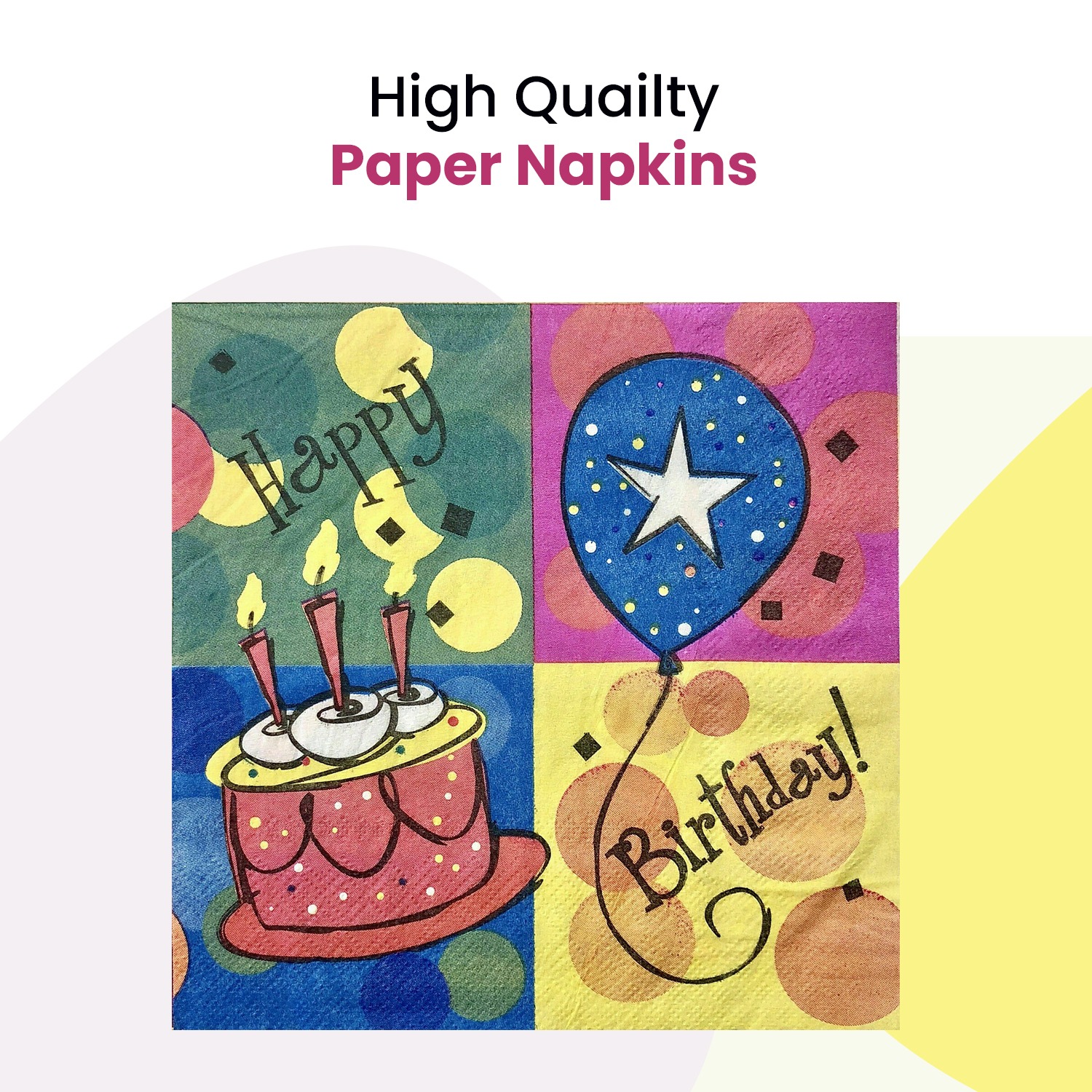 10X 2 Ply Napkins – Happy Birthday Balloon Cake Disposable Serviettes