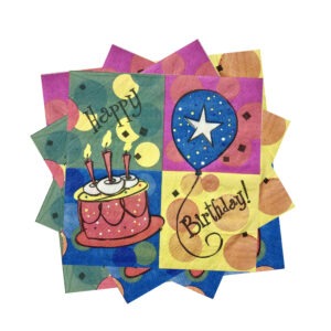 10X 2 Ply Napkins – Happy Birthday Balloon Cake Disposable Serviettes