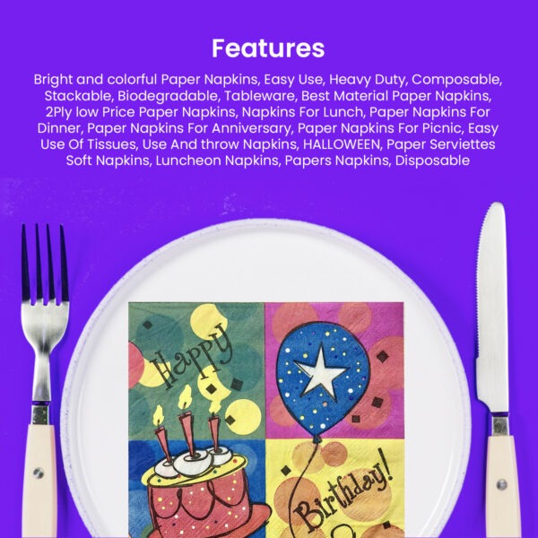 10X 2 Ply Napkins – Happy Birthday Balloon Cake Disposable Serviettes