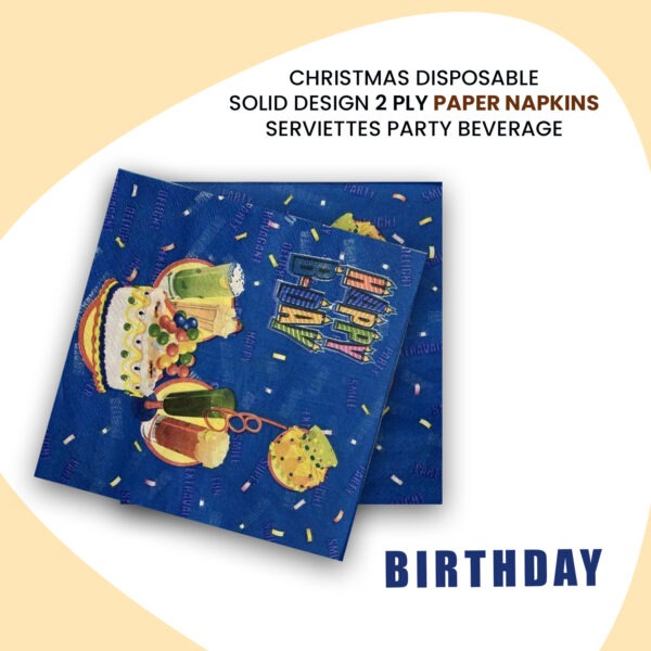 10X Blue Paper Napkin – Birthday Cake 2 Ply Disposable Serviettes