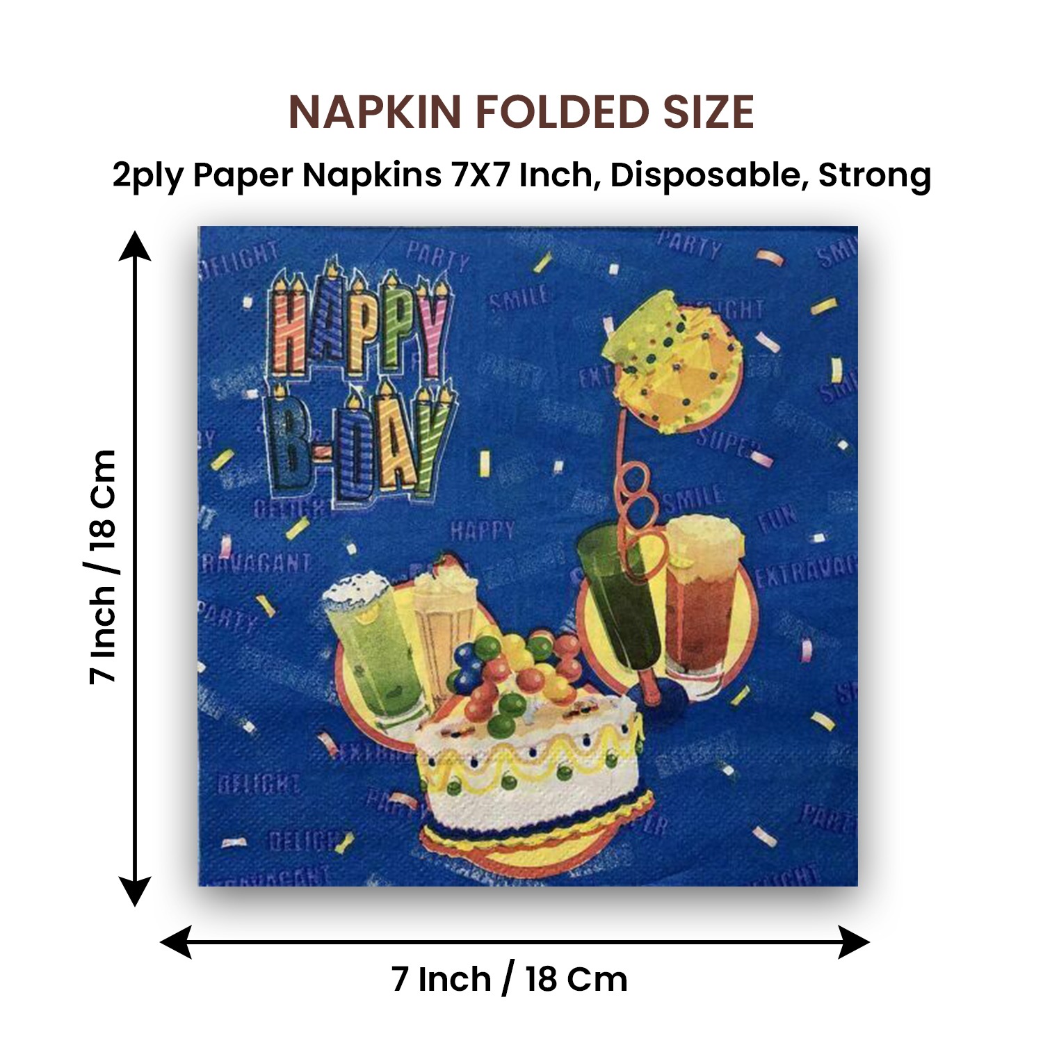 10X Blue Paper Napkin – Birthday Cake 2 Ply Disposable Serviettes