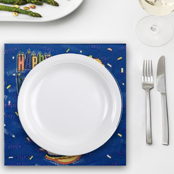10X Blue Paper Napkin – Birthday Cake 2 Ply Disposable Serviettes