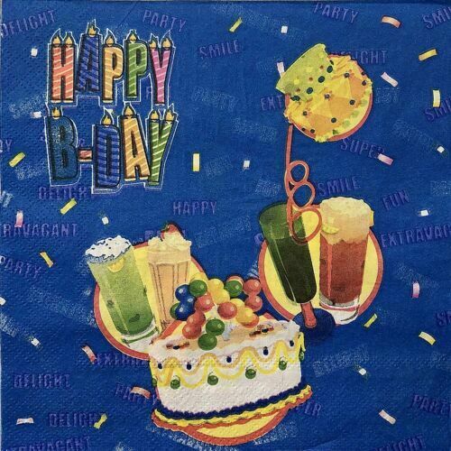 10X Blue Paper Napkin – Birthday Cake 2 Ply Disposable Serviettes