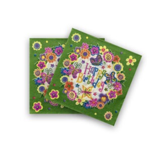 Green Disposable Napkins – 10x 2-Ply Happy Birthday Butterfly Serviettes