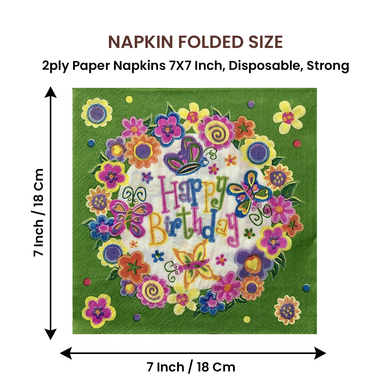 Green Disposable Napkins – 10x 2-Ply Happy Birthday Butterfly Serviettes