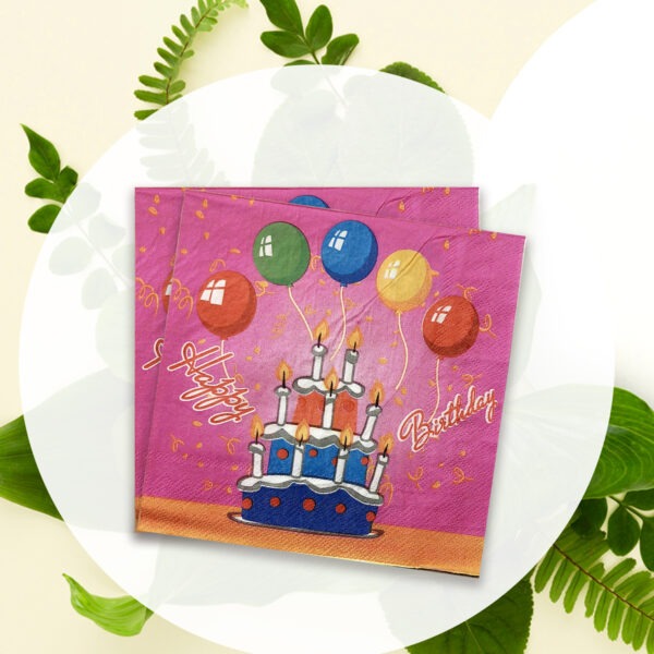 10X Pink Serviettes Napkins – Birthday Cake & Balloon 2 Ply