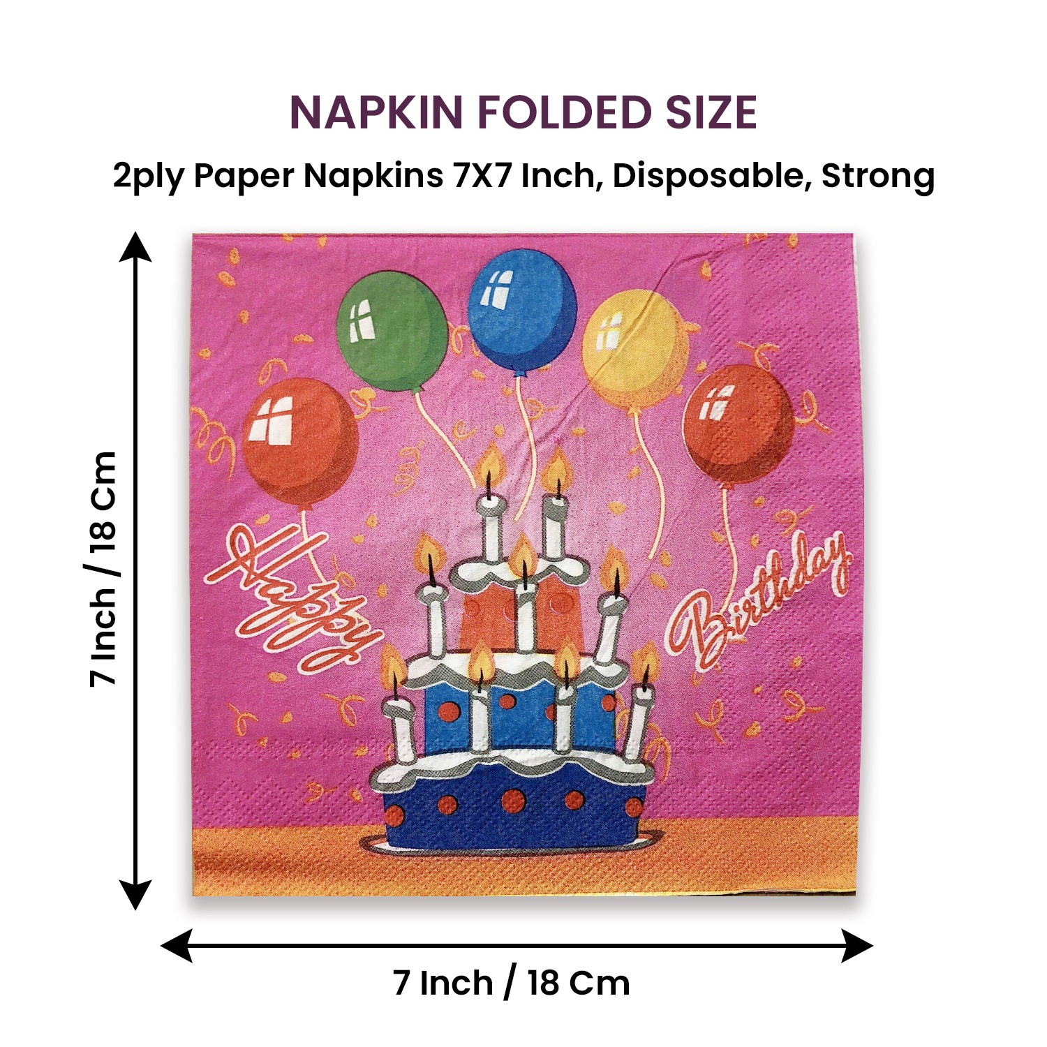 10X Pink Serviettes Napkins – Birthday Cake & Balloon 2 Ply