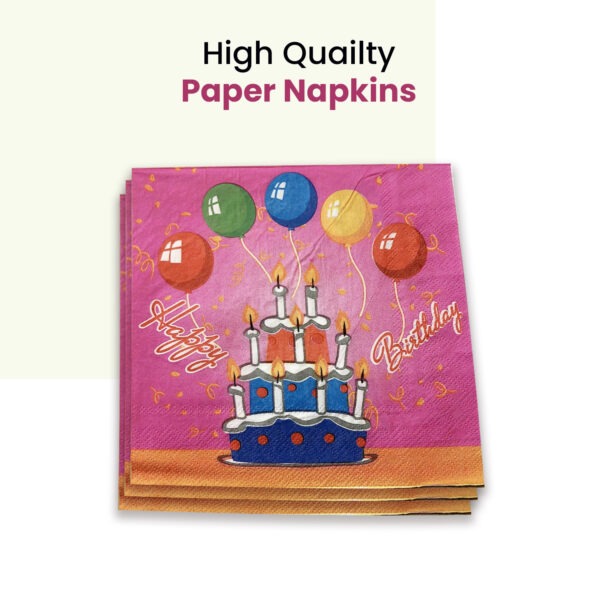 10X Pink Serviettes Napkins – Birthday Cake & Balloon 2 Ply