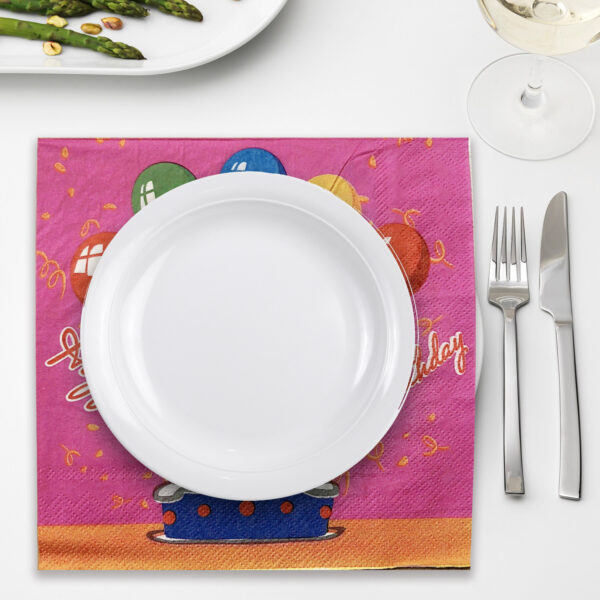 10X Pink Serviettes Napkins – Birthday Cake & Balloon 2 Ply