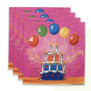 10X Pink Serviettes Napkins – Birthday Cake & Balloon 2 Ply