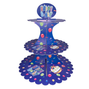 Blue Happy Birthday 3 Tier Cupcake Stand