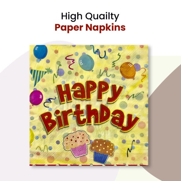 10X Disposable Paper Napkins – Yellow Double Cake Birthday 2 Ply