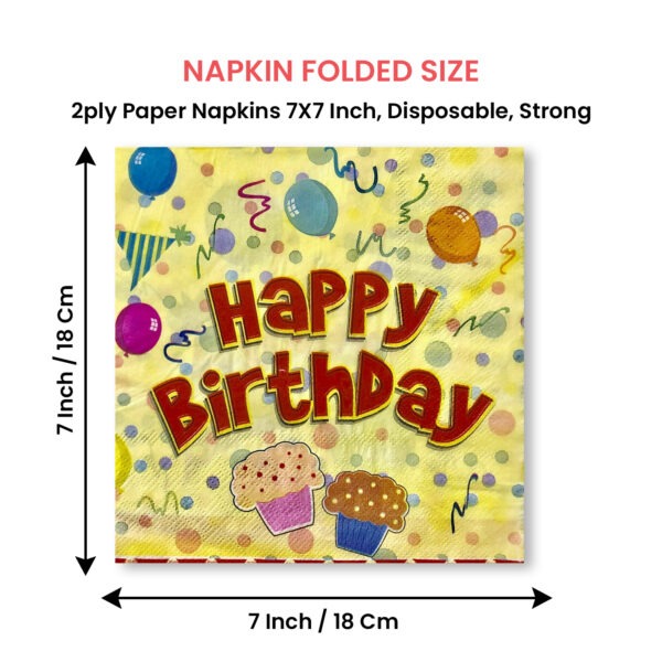 10X Disposable Paper Napkins – Yellow Double Cake Birthday 2 Ply