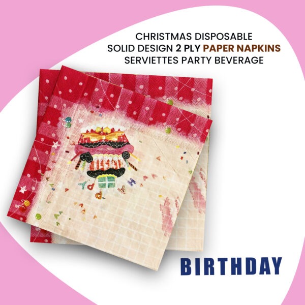 Pink Disposable Napkins – 10x 2-Ply Happy Birthday Paper Serviettes