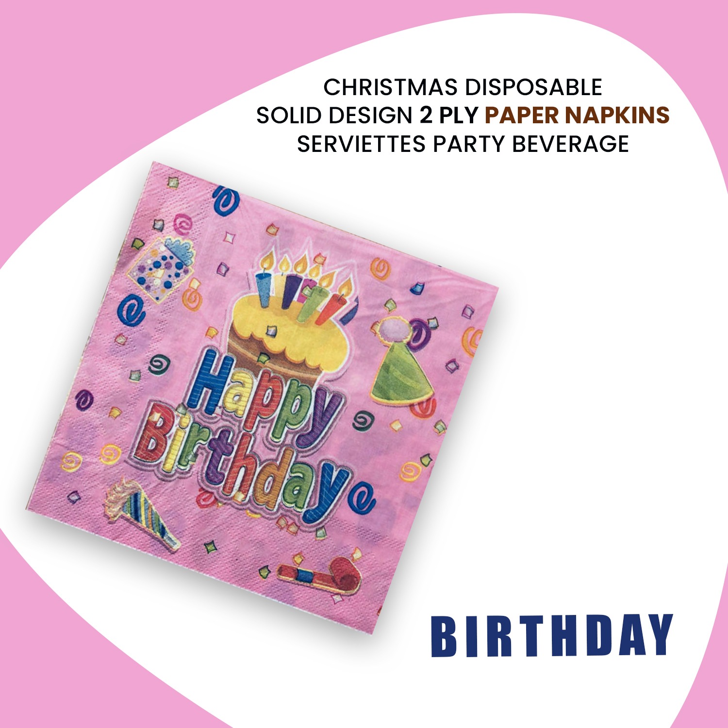 10X Pink Napkins Paper – Birthday Confetti Cake 2 Ply Party