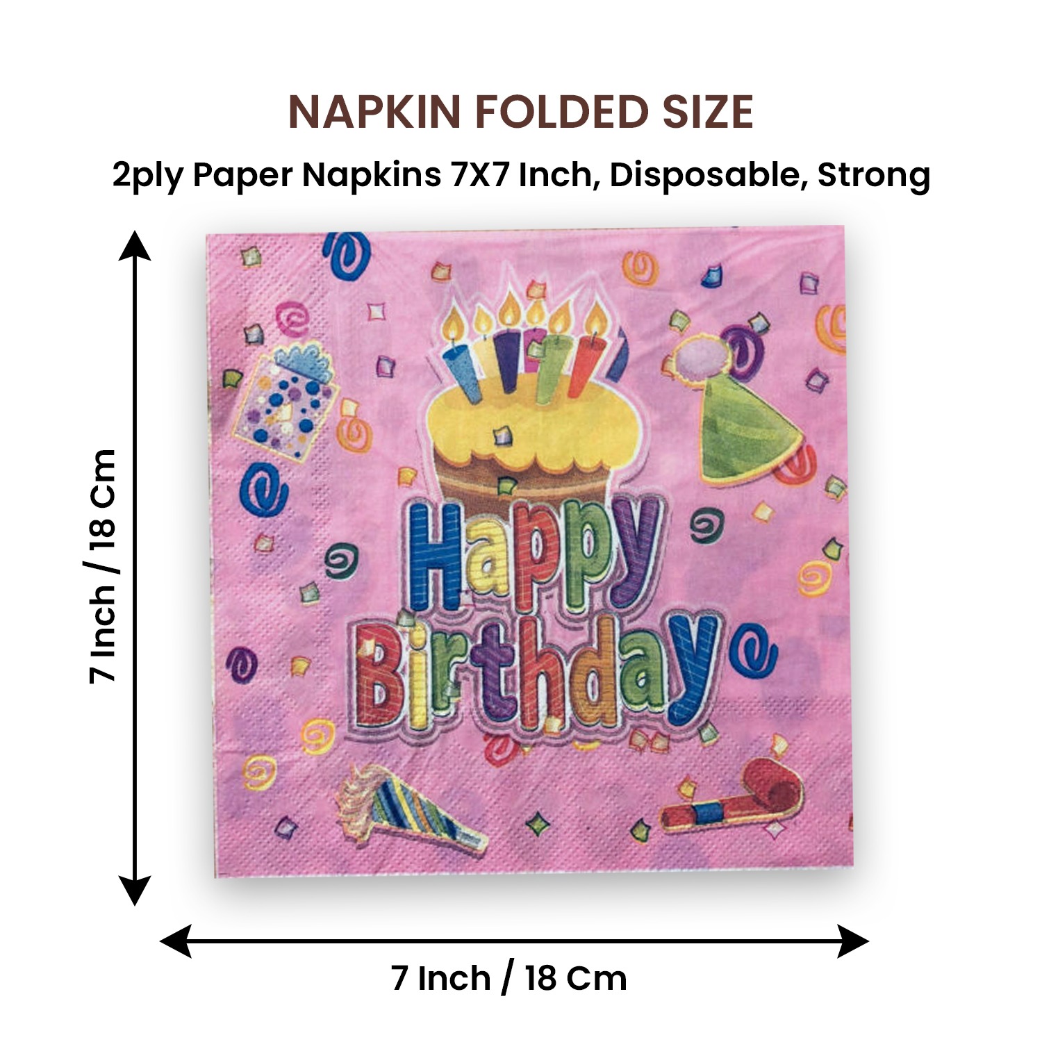 10X Pink Napkins Paper – Birthday Confetti Cake 2 Ply Party