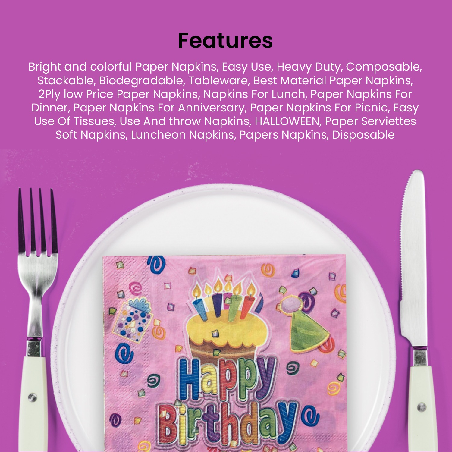 10X Pink Napkins Paper – Birthday Confetti Cake 2 Ply Party