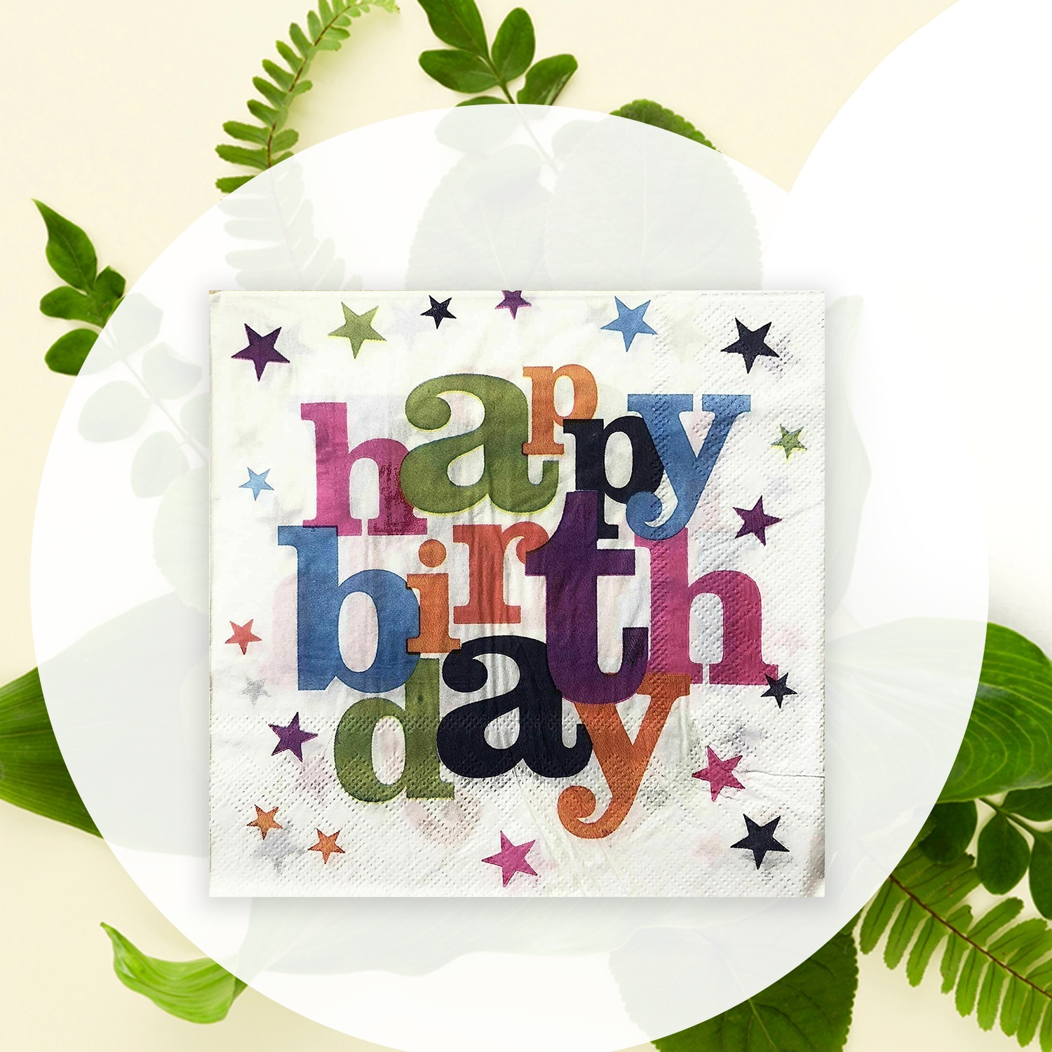 White Napkins Disposable – 10x 2-Ply Happy Birthday Star Paper Serviettes