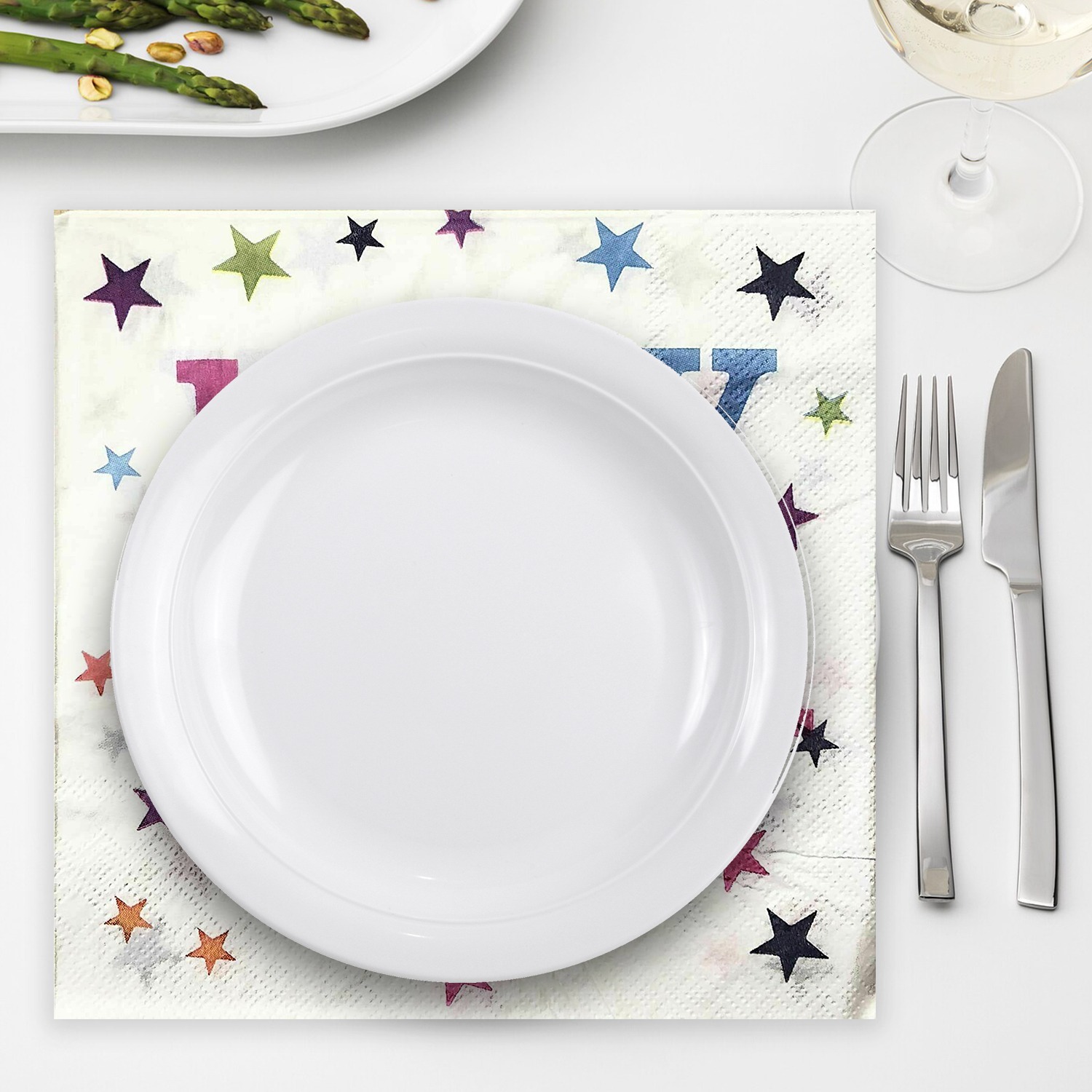White Napkins Disposable – 10x 2-Ply Happy Birthday Star Paper Serviettes