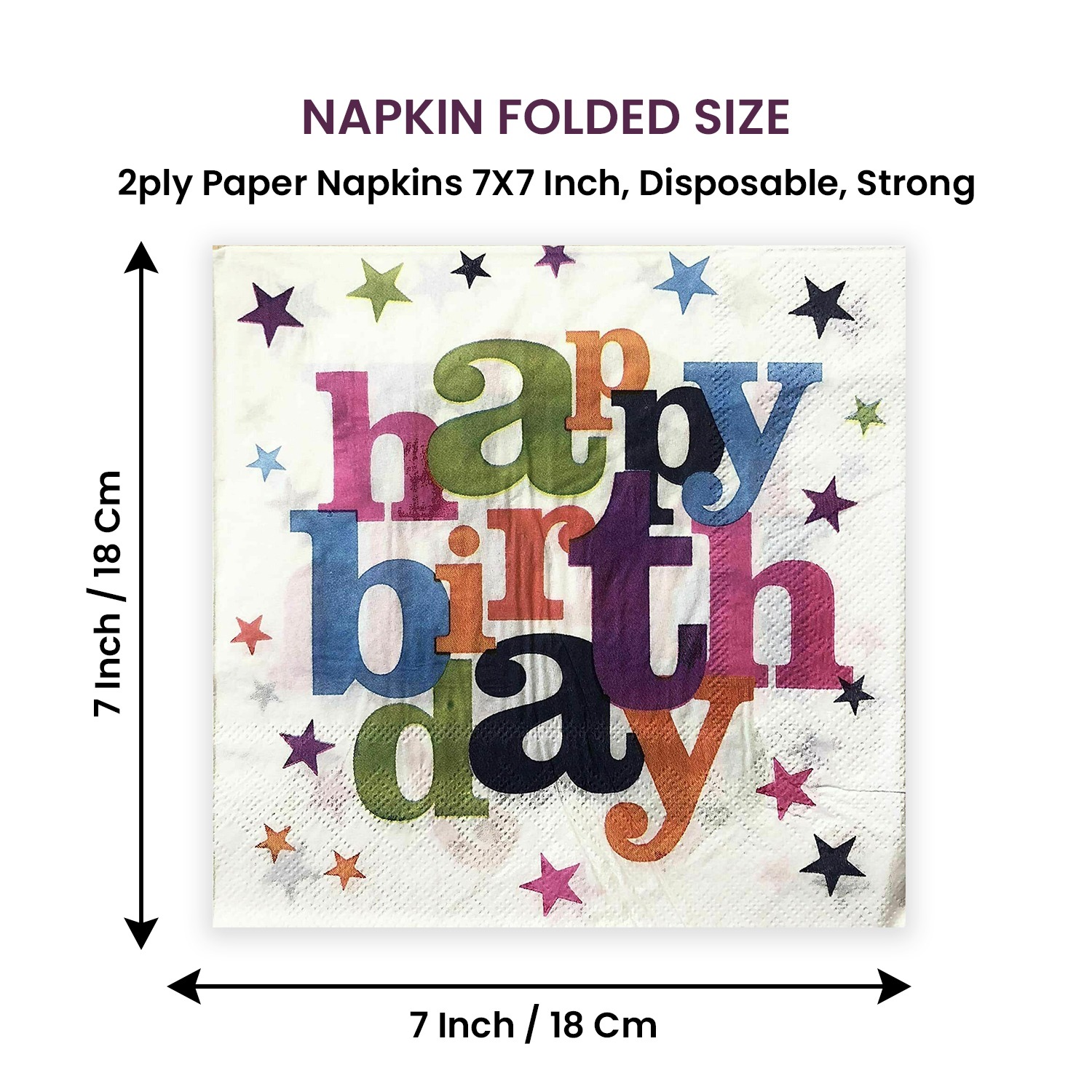 White Napkins Disposable – 10x 2-Ply Happy Birthday Star Paper Serviettes