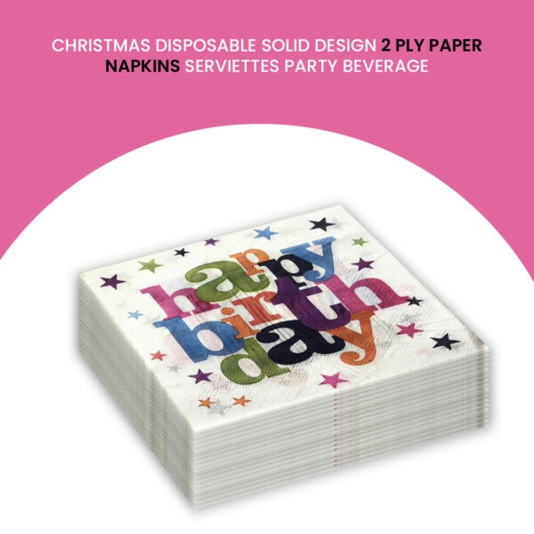 White Napkins Disposable – 10x 2-Ply Happy Birthday Star Paper Serviettes