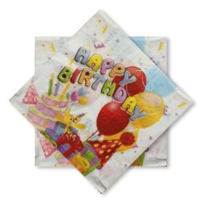 10X White Paper Napkin – Birthday Cake & Balloon 2 Ply Party
