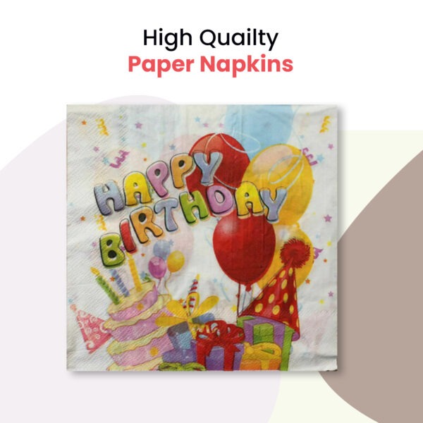 10X White Paper Napkin – Birthday Cake & Balloon 2 Ply Party