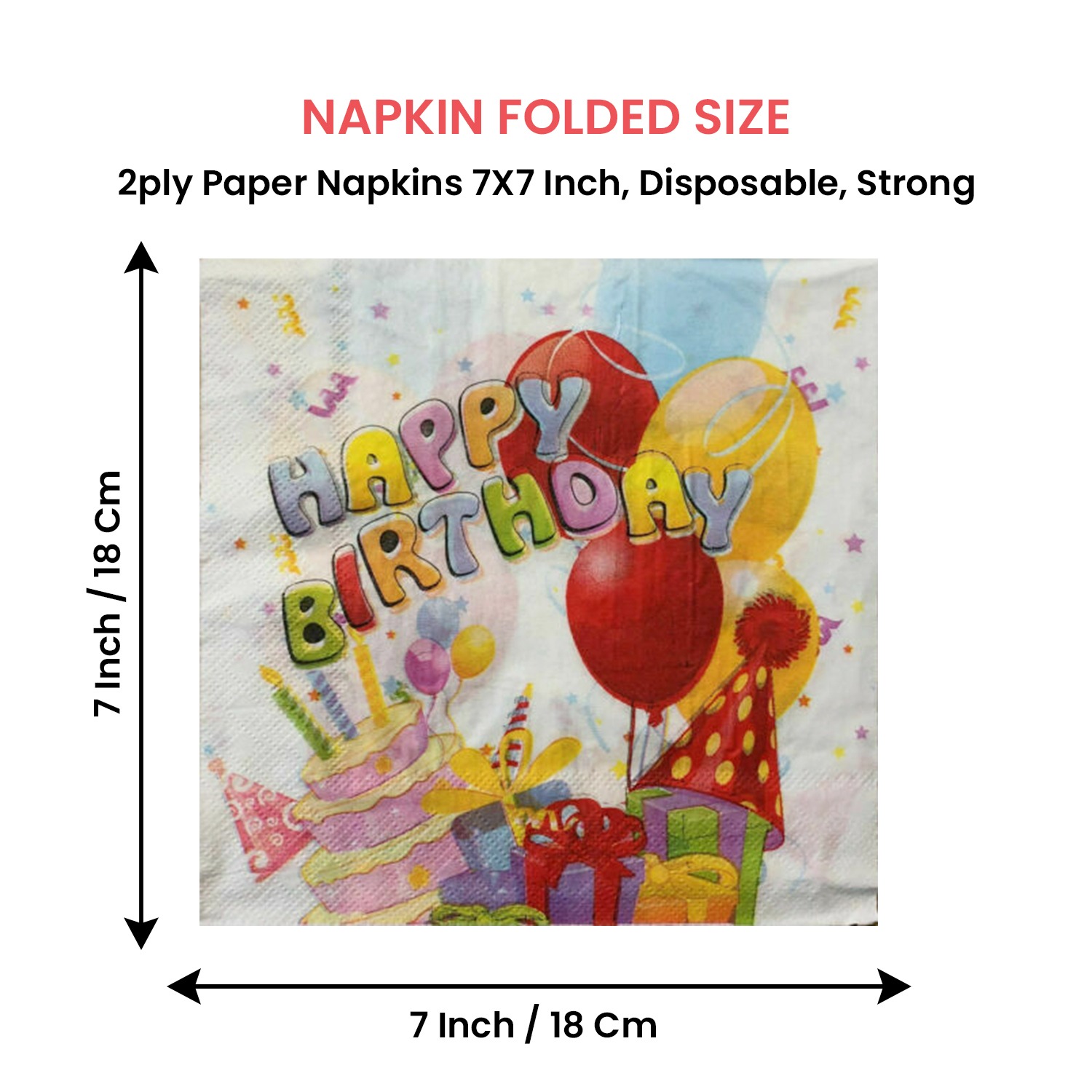 10X White Paper Napkin – Birthday Cake & Balloon 2 Ply Party