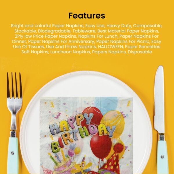 10X White Paper Napkin – Birthday Cake & Balloon 2 Ply Party