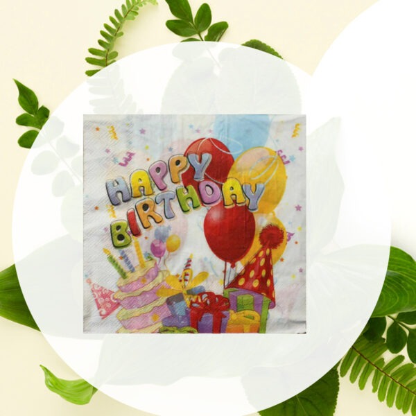 10X White Paper Napkin – Birthday Cake & Balloon 2 Ply Party