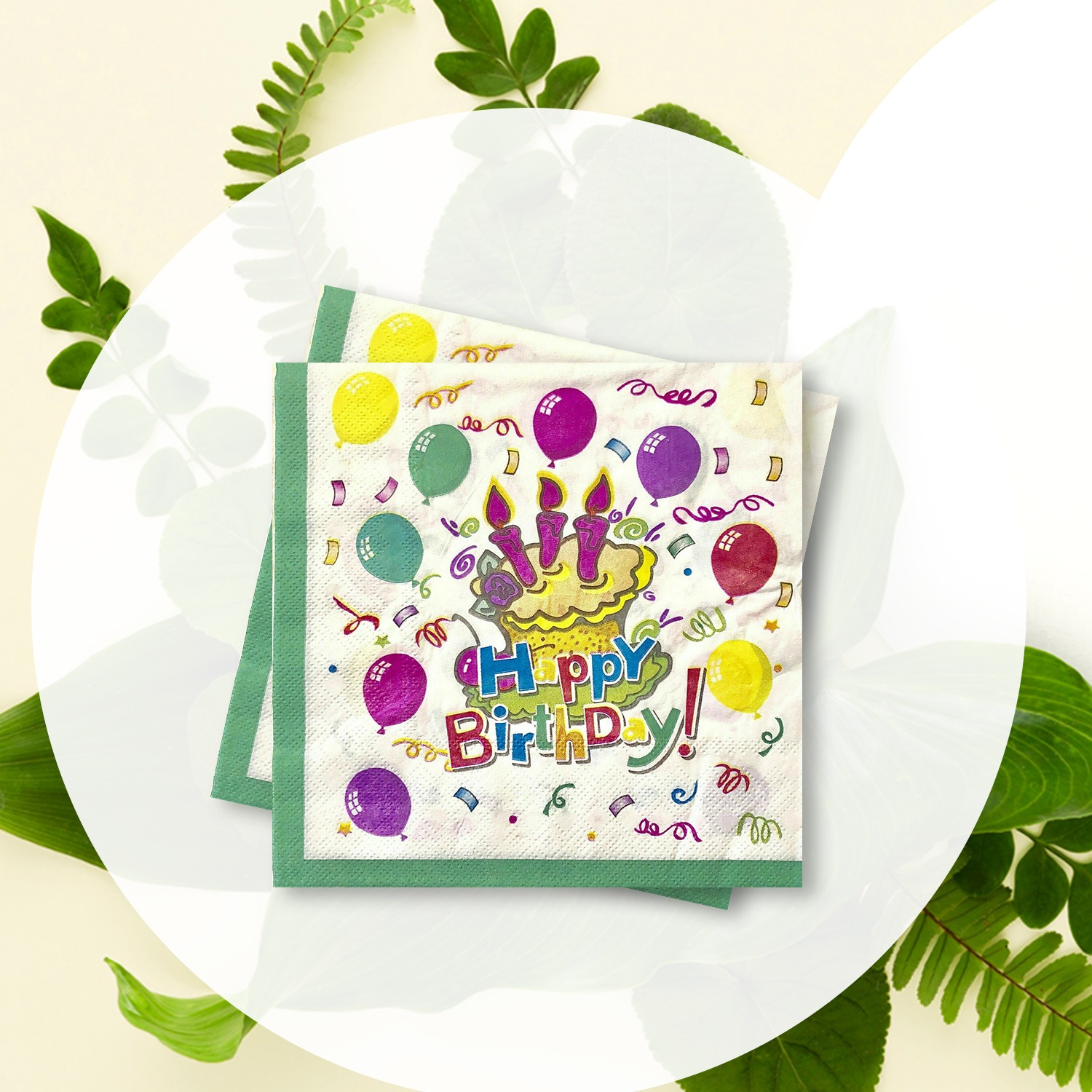10X Serviettes Napkins Green – Happy Birthday 2 Ply Disposable Paper