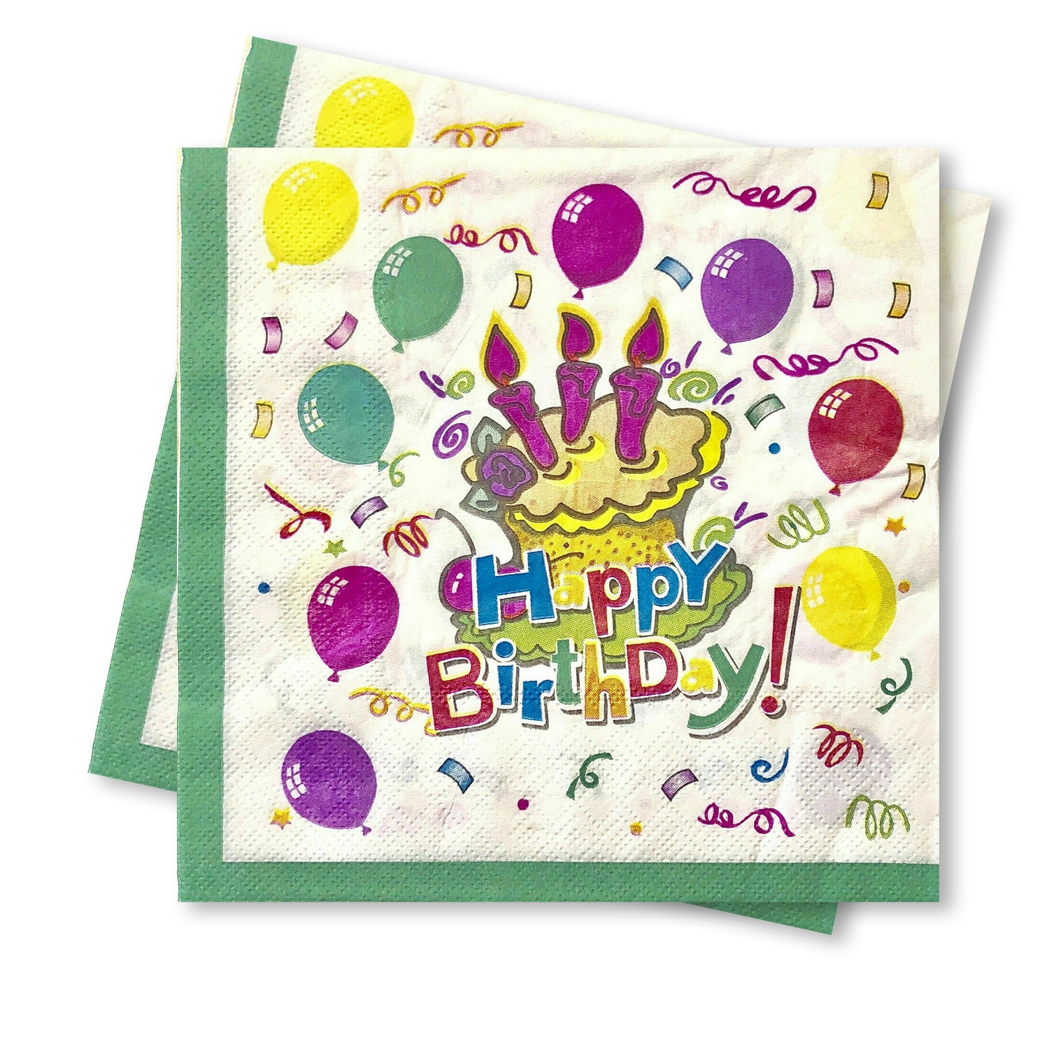 10X Serviettes Napkins Green – Happy Birthday 2 Ply Disposable Paper