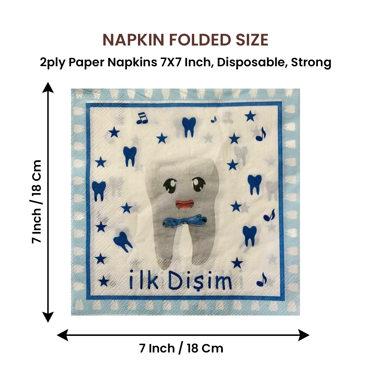 Blue Paper Napkins Serviettes – 10x 2-Ply İlk Dişim Disposable Party