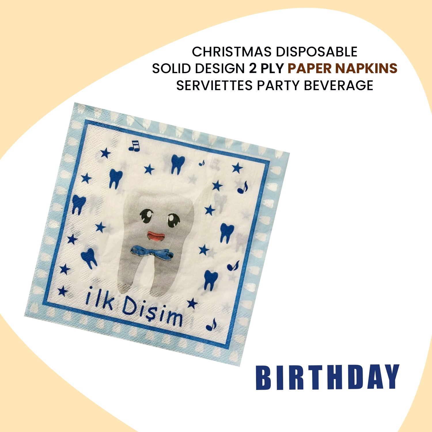 Blue Paper Napkins Serviettes – 10x 2-Ply İlk Dişim Disposable Party
