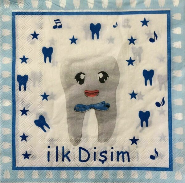 Blue Paper Napkins Serviettes – 10x 2-Ply İlk Dişim Disposable Party