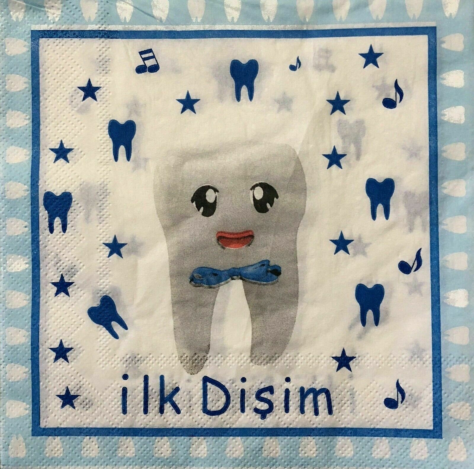 Blue Paper Napkins Serviettes – 10x 2-Ply İlk Dişim Disposable Party