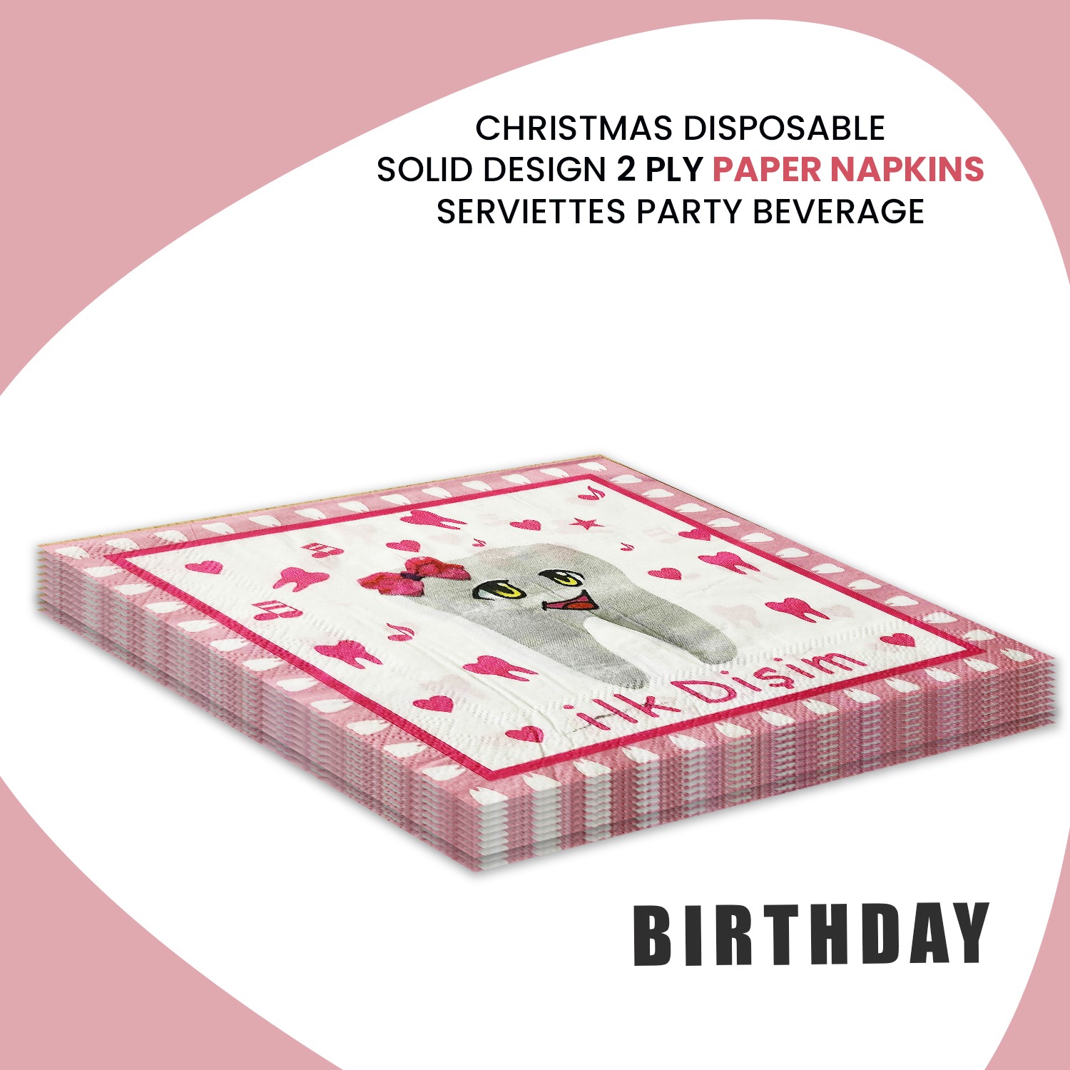 Pink Serviettes – 10x 2-Ply İlk Dişim Disposable Party Napkins
