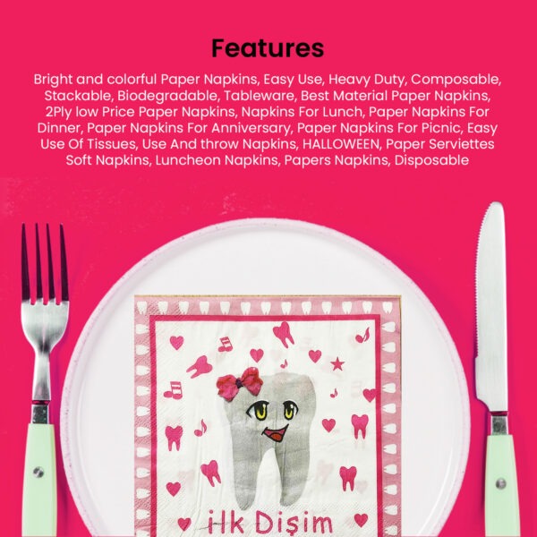 Pink Serviettes – 10x 2-Ply İlk Dişim Disposable Party Napkins