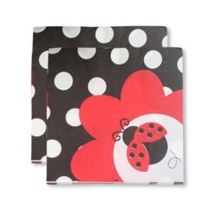 Black Paper Napkins – 10x 2-Ply Ladybug Disposable Serviettes