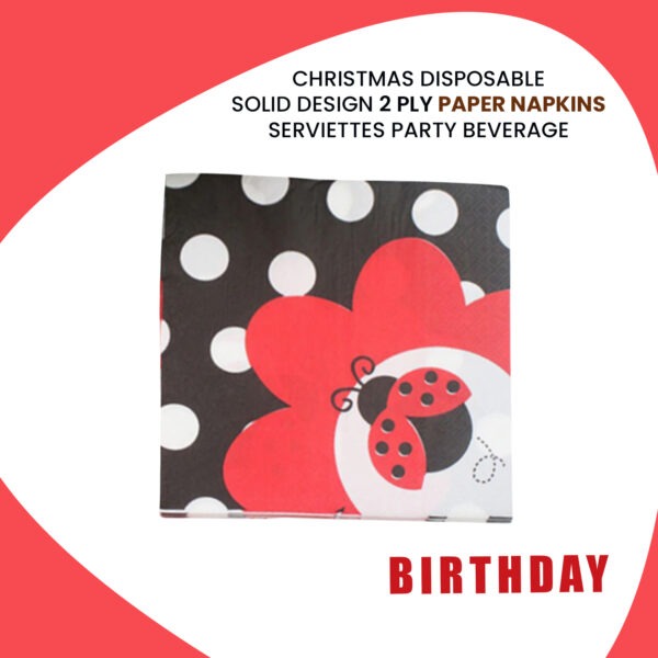 Black Paper Napkins – 10x 2-Ply Ladybug Disposable Serviettes