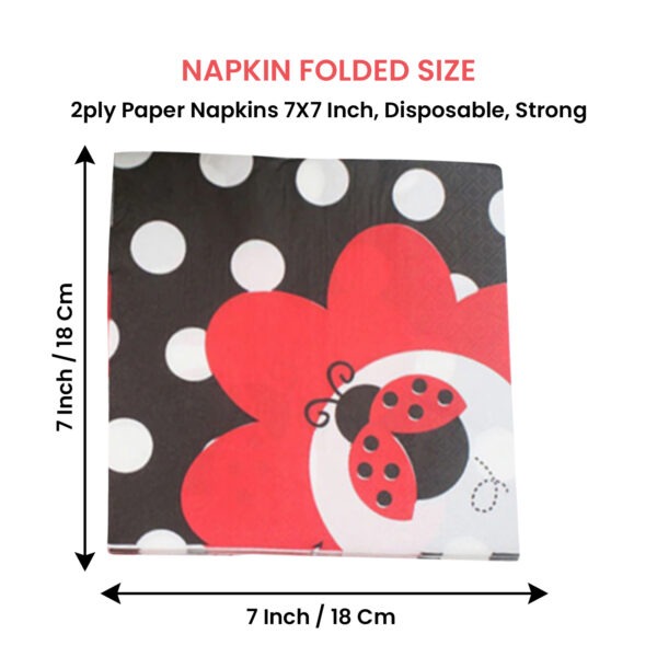 Black Paper Napkins – 10x 2-Ply Ladybug Disposable Serviettes