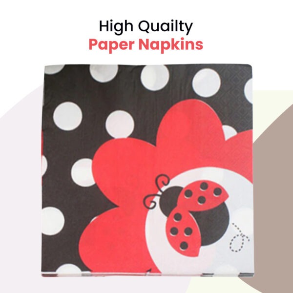 Black Paper Napkins – 10x 2-Ply Ladybug Disposable Serviettes
