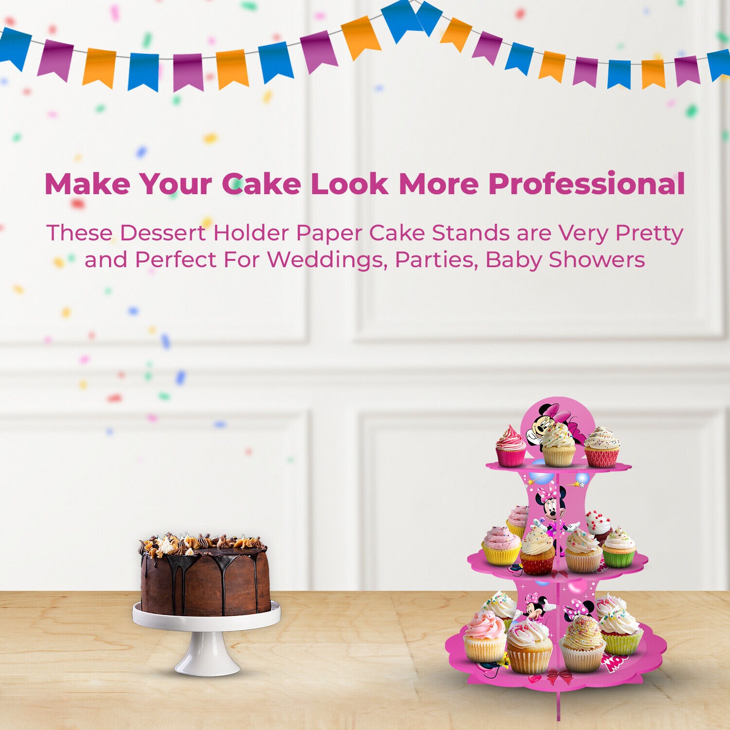 Minnie Mouse Cupcake Display Stand – 3 Tier Pink Cardboard Stand