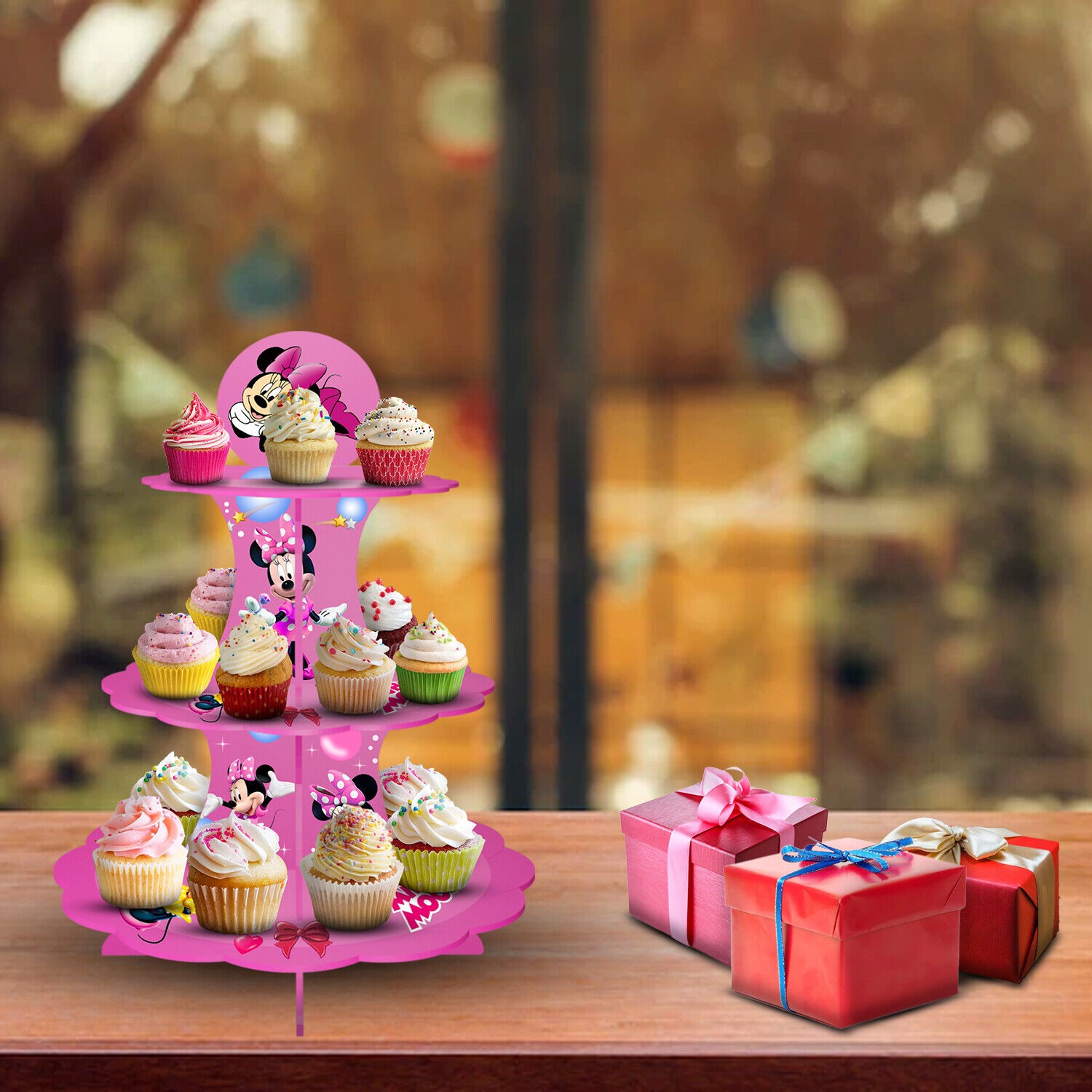 Minnie Mouse Cupcake Display Stand – 3 Tier Pink Cardboard Stand