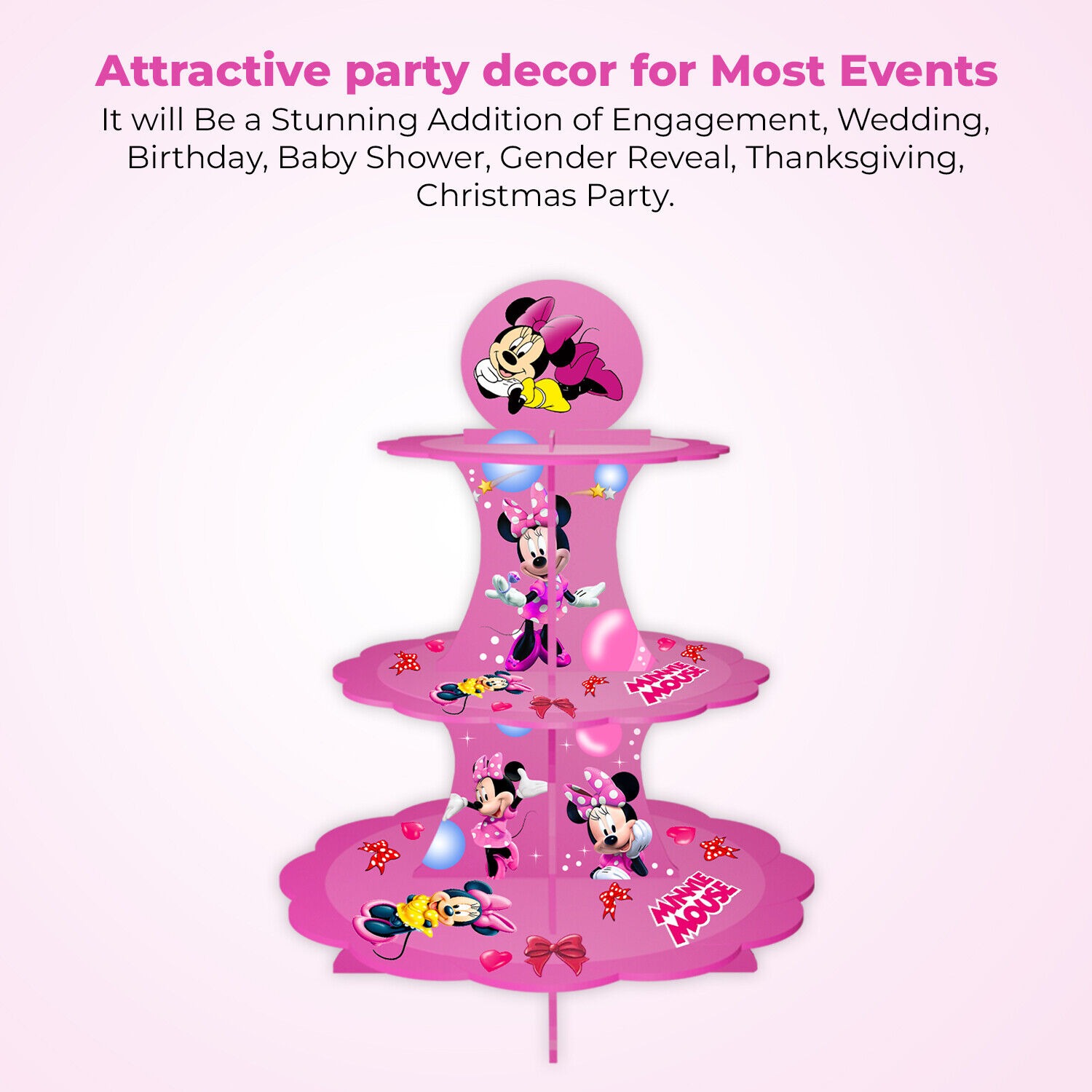 Minnie Mouse Cupcake Display Stand – 3 Tier Pink Cardboard Stand