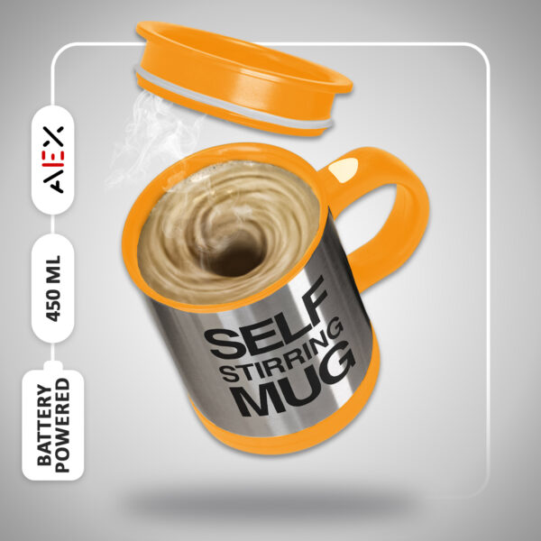 AEX Orange Premium Self-stirring Coffee Mug with Lid 450ml