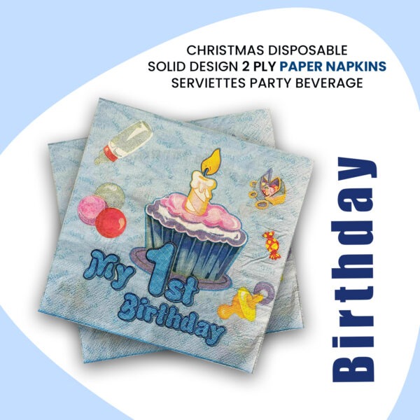 Blue Serviettes – 10x 2-Ply My 1st Birthday Paper Napkins